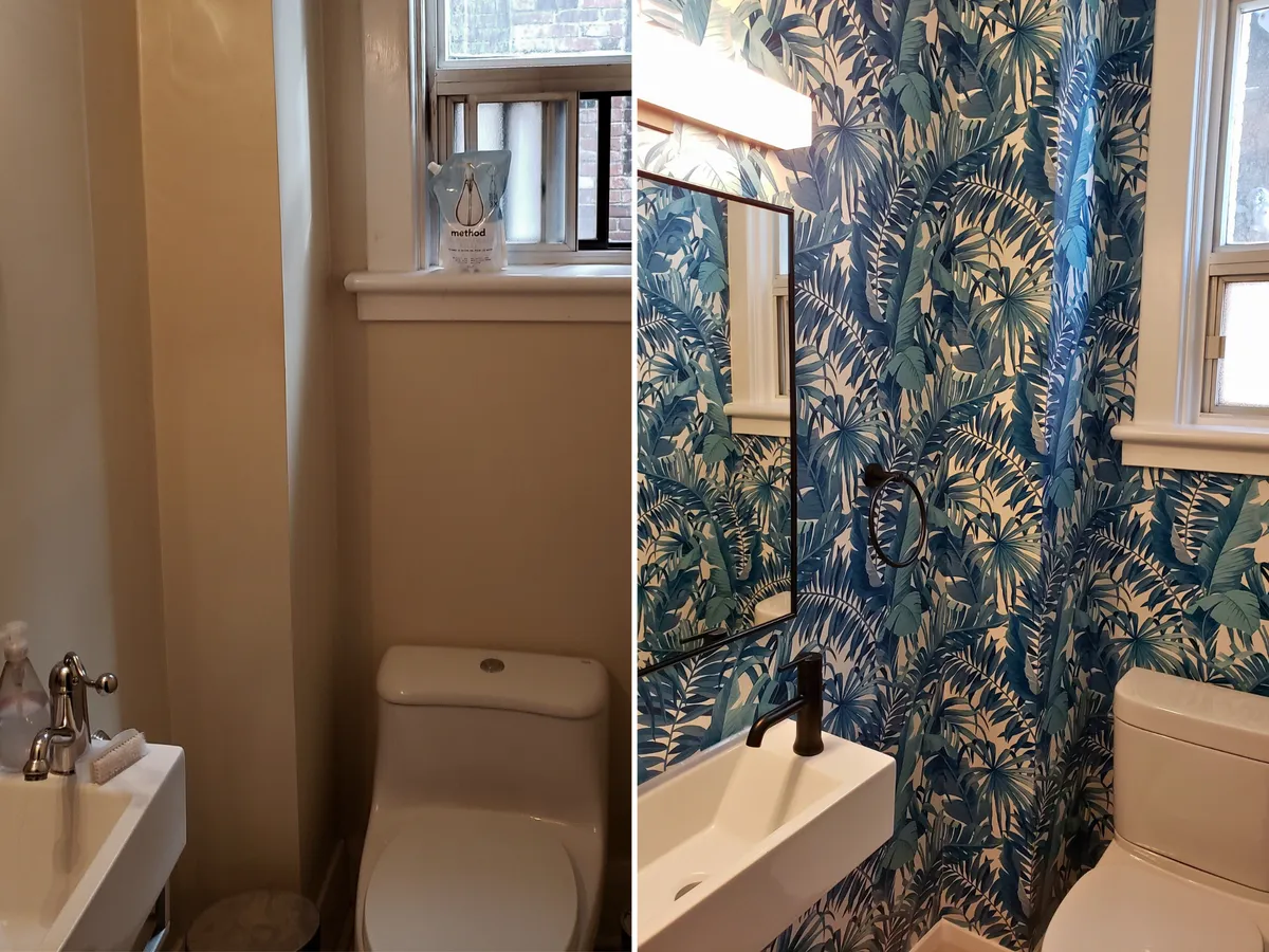 Powder room renovation before and after